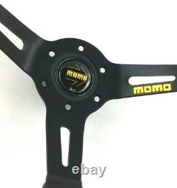 Genuine Momo Model Mod. 08 black leather 350mm steering wheel. Deep dish