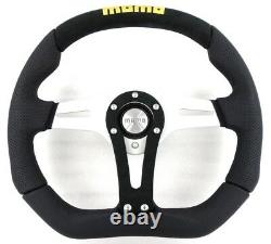Genuine Momo Trek 350mm black leather, alcantara steering wheel and horn button